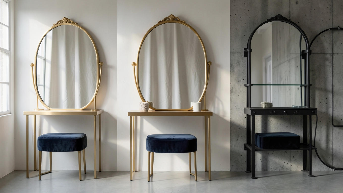 Owalne lustro do toaletki w różnych stylach glamour, skandi, loft