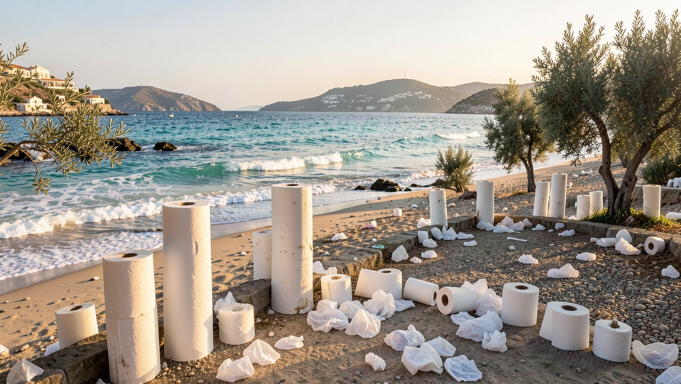Papier toaletowy na plażach i w tawernach Rodos