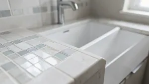 Blat z płytek pod umywalkę nablatową
