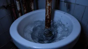 głośne spłukiwanie wody w toalecie